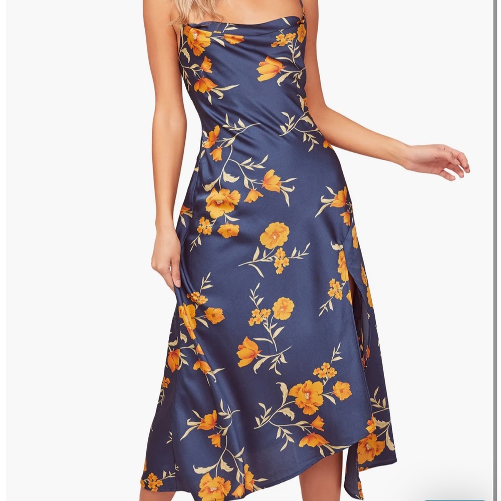 Astr Blue Slip Dress with Spaghetti Straps for Wedding Guest